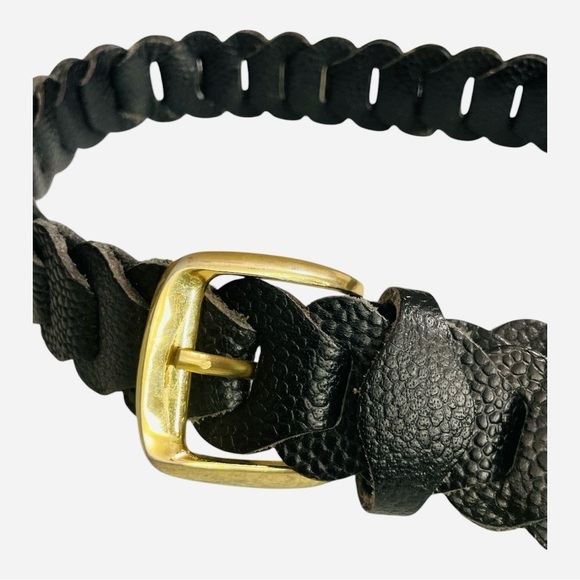 Linked Boho Black Braided Leather Belt with Gold Buckle - Picture 5 of 12